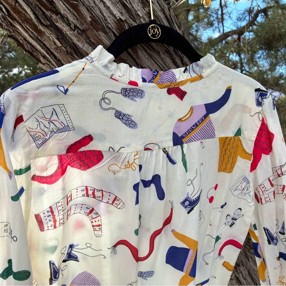 Maeve Anthropologie Multicolor Ski Print‎ Blouse - Picture 8 of 12